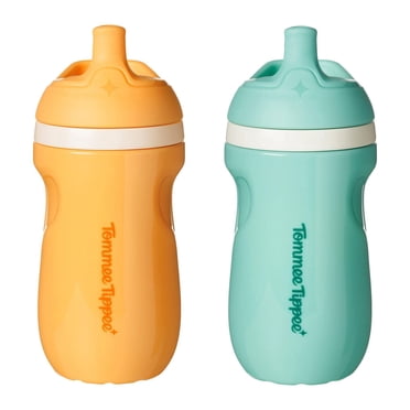 Tommee Tippee Insulated Sporty Spout Bottle, 2x9oz, 12 Months+ No Spill Toddler Water Bottle, Two-Piece Valve Helps Stop Spills, Pink and Mint