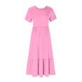 thumbnail image 5 of Penkiiy Robe T-Shirt d'Été Décontractée pour Femme à Manches Courtes, Col Ras du Cou, Basique Évasée, Fluide, Plage, Vacances, 2TG, Rose Vif, 5 of 5