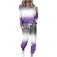 thumbnail image 1 of KIHOUT Survêtement pour Femmes Ensemble 2 Pcs Imprimé Dégradé Manches Longues Col Rond Hauts Décontractés Pantalons String Jogger Ensemble de Détente, 1 of 5