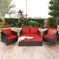 thumbnail image 2 of Costway 5PCS Patio Rattan Furniture Set Loveseat Sofa Ottoman Cushioned Red, 2 of 9