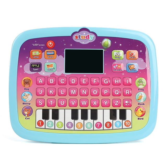 Blue Childrens Learning Tablet With Led Screen Educational English Toy Early Bilingual System Vocabulary Builder Interactive Device Gift For Preschool Kids