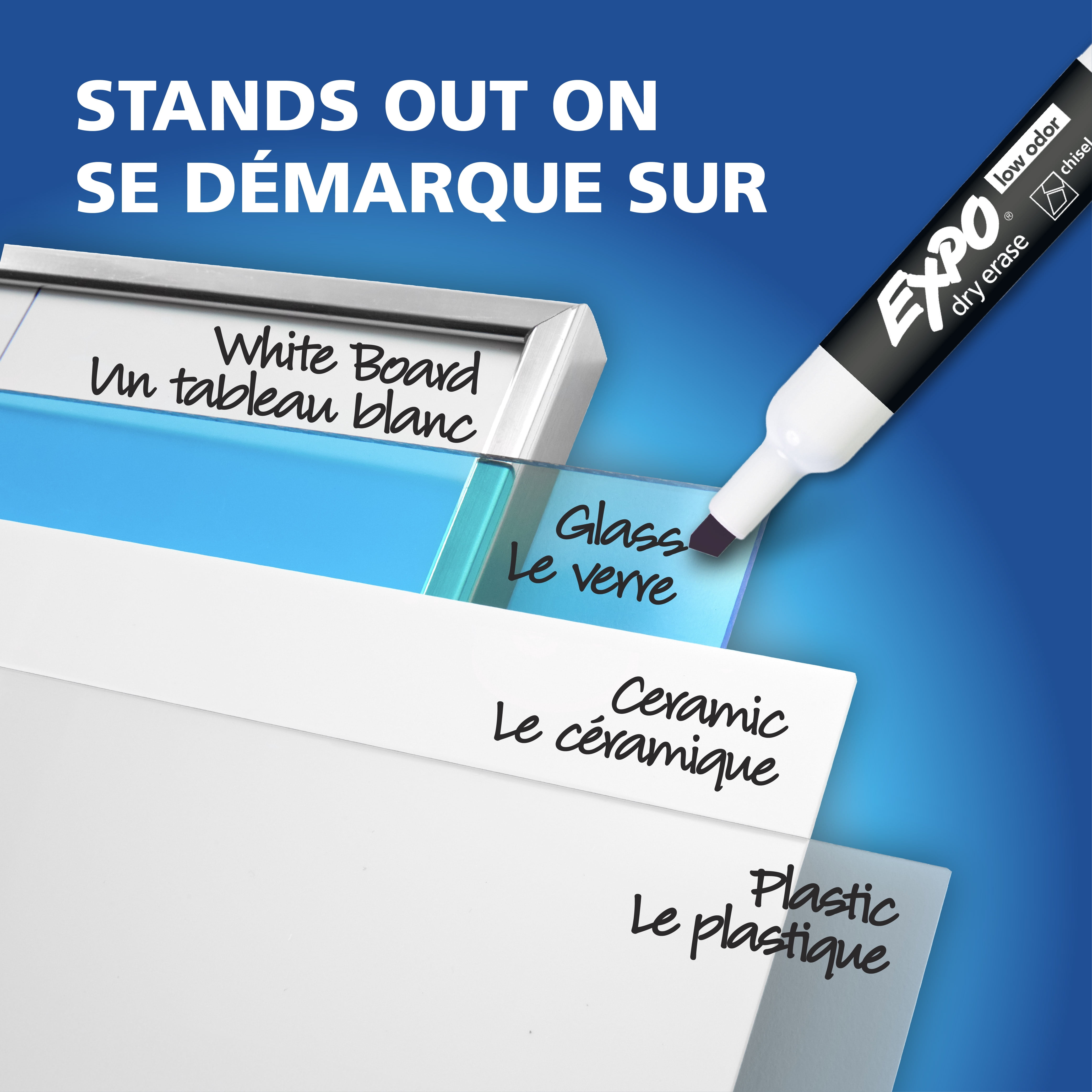 Ensemble de marqueurs effaçables à sec EXPO, pointe biseautée, couleurs variées, efface, support, 8 unités