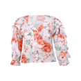 thumbnail image 2 of Women Button-down Ruffle Shirt Solid Color V-neck Long Sleeve Blouse, 2 of 6