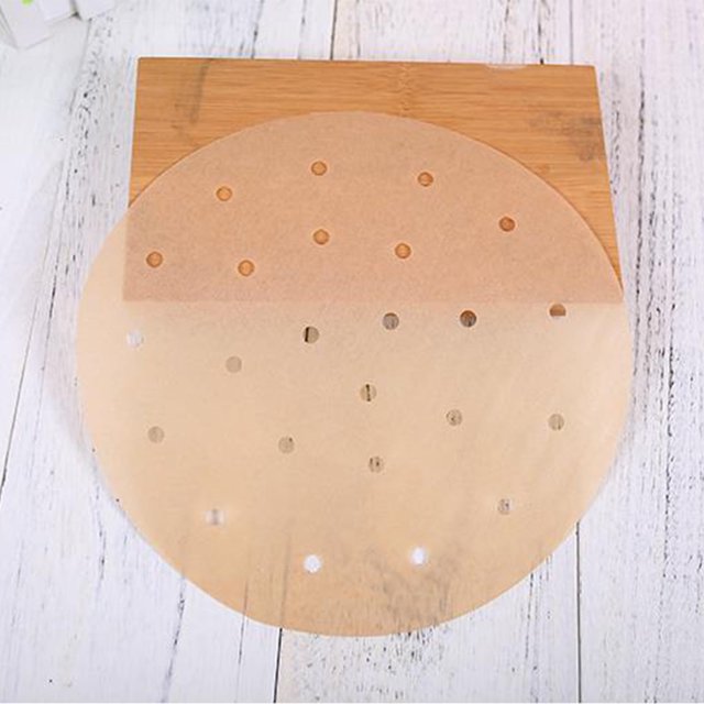 Oleegame 2PC Round Air Fryer Non-stick Steamer Pad Perforated Unbleached Parchment Paper Brown