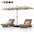 thumbnail image 1 of Patiojoy Parasol de Patio 13 Pi Parasol de Marché Double Face avec 36 Lumières DEL à Énergie Solaire Base Croisée Incluse Beige, 1 of 10