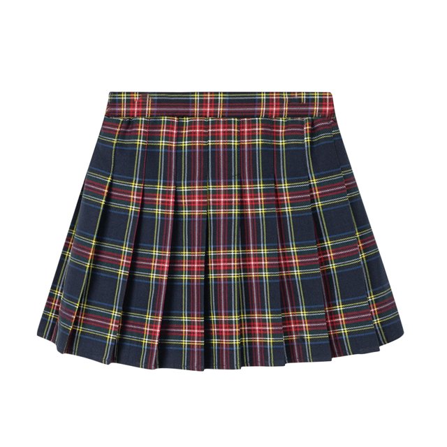 MeetoTime Girls Pleated Skirt Solid Color Plaid Printed Half Dress with Inner Lining 9-16 Years Children Clothes