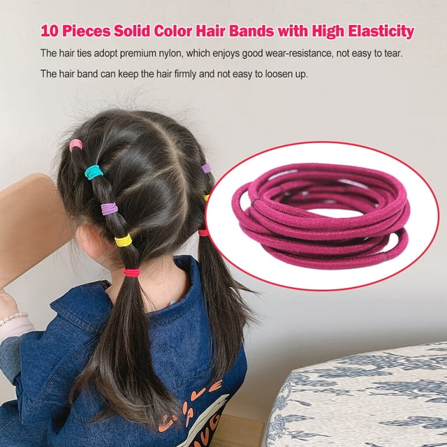 10 Pièces Bandes de Cheveux Mélangés Extensibles Réglables Décoratif Haute Élasticité Titulaire de Queue de Cheval de Protection Filles Accessoires pour Enfants Vin Rouge