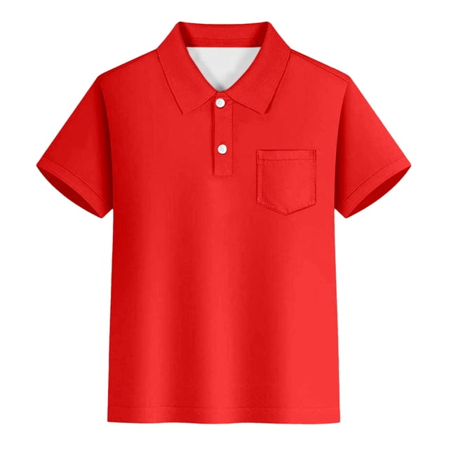 Sunnyoo Polo à Poche pour Grands Garçons, T-Shirt à Manches Courtes Uni, Rouge