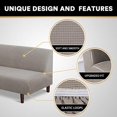 thumbnail image 3 of Stretch Armless Futon Cover Futon Slipcover Full Queen Size Futon Couch Cover Futon Sofa Cover Futon Bed Cover Furniture Protector with Elastic Bottom, Checked Pattern Jacquard (Futon, Taupe), 3 of 5