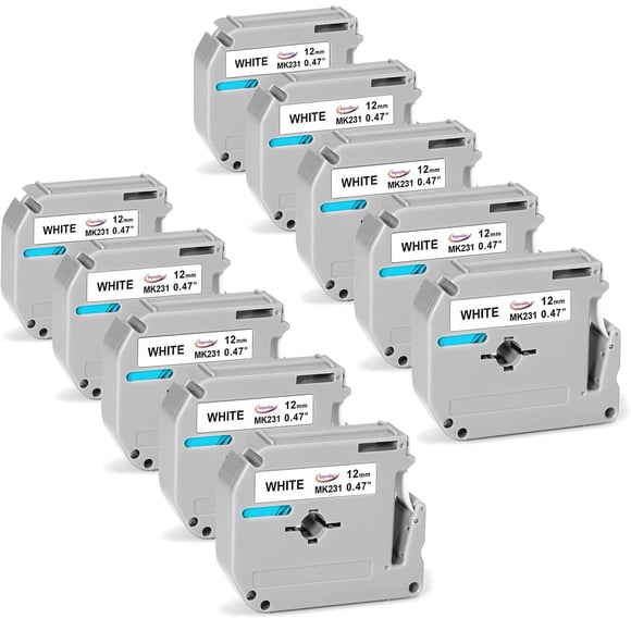Anycolor 10-Pack Replacement for Brother P Touch M Tape M-K231 Label Tape M-231 M231 MK231 M-K231s Tape 12mm 0.47 White for PT-M95 PT-90 PT-70BM PT-65 Label Maker Black on White