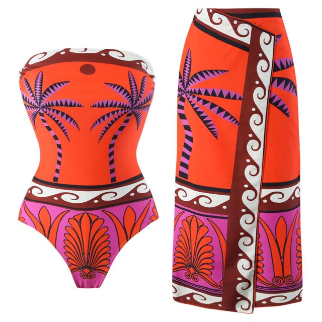 SDNall Bikini Ajusté Rétro à Imprimé Floral pour Femmes, Maillot de Bain une Pièce Aguichant pour Femmes avec Robe