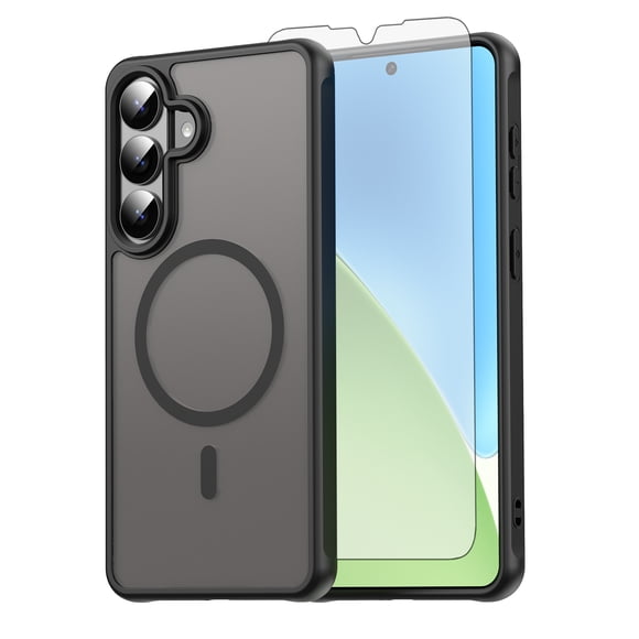 Asuwish Phone Case Compatible with S26 Plus S26+ 5G Magnetic, Translucent Matte Anti-fingerprint Back, Military Grade DropProof Shockproof Protective Cell Cover S 26+ Women Men Black