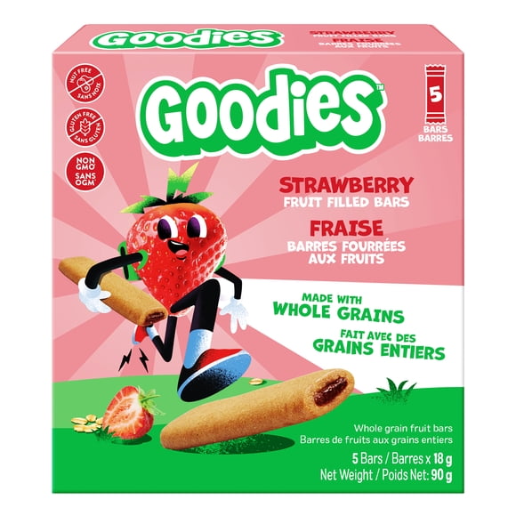 Goodies Strawberry Fruit Filled Bars, Whole Grain Gluten Free Snack for Kids 4+ Years, Nut Free, Source of Fibre, 18g Bar (5 pack), 90g