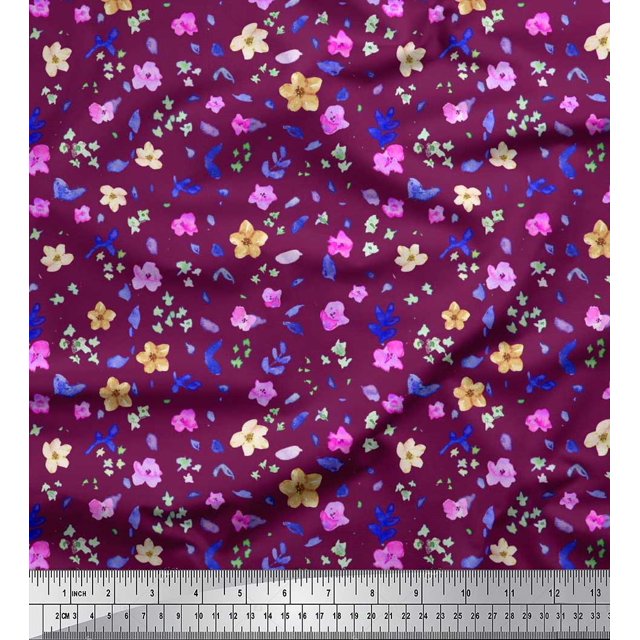 Soimoi Rayon Fabric Flower Watercolor Print Sewing Fabric Yard 42 Inch Wide