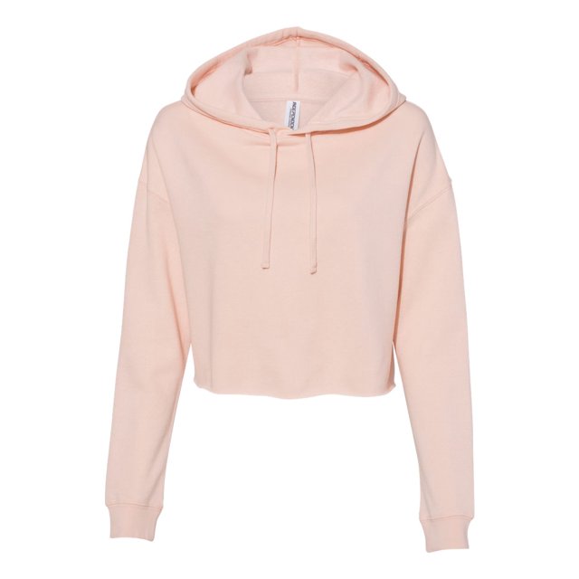 Independent Trading Co. Chandail à Capuchon Court Léger pour Femmes en Rose Poudré, Taille Grand. Conçu avec une Coupe Courte Décontractée, Manches Longues et Capuchon à Cordon Ajustable, Idéal pour les Tenues Décontractées et la Mode pour Femmes.