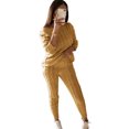 thumbnail image 4 of DPTALR Womens Solid Color Off Shoulder Long Sleeve Cable Knitted Warm Two-Piece Long Pants Sweater Suit Set, 4 of 5