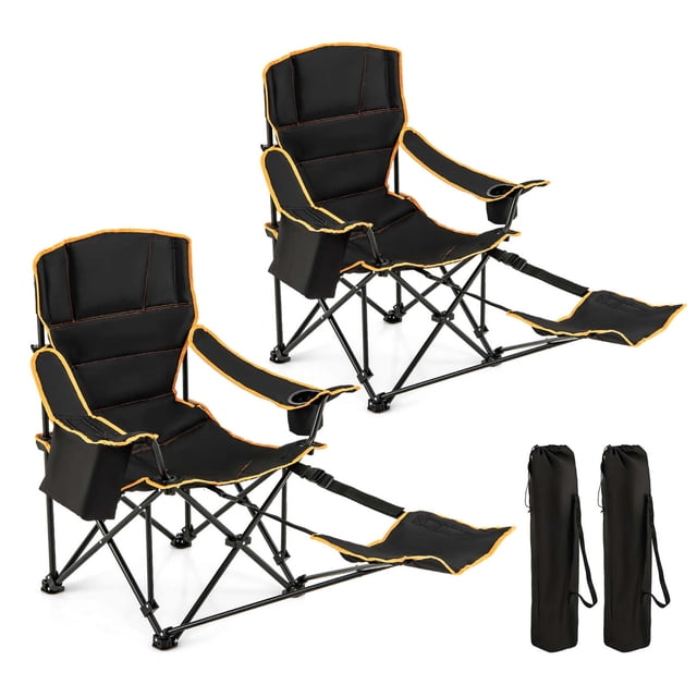 Goplus 2 PCS Folding Camping Chair with Footrest Adjustable Backrest Padded Cushion
