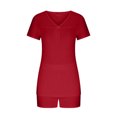 thumbnail image 2 of Ensemble de Pyjama d'Intérieur Confortable pour Femmes 2 Pcs, Col en V, Manches Courtes, Ensemble de Sport, 2 of 7