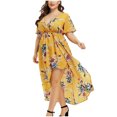 thumbnail image 2 of TIMIFIS Robe Longue Maxi pour Femmes à Manches Courtes, Florale, Asymétrique, Col en V, Fluide, de Soirée, 2 of 7