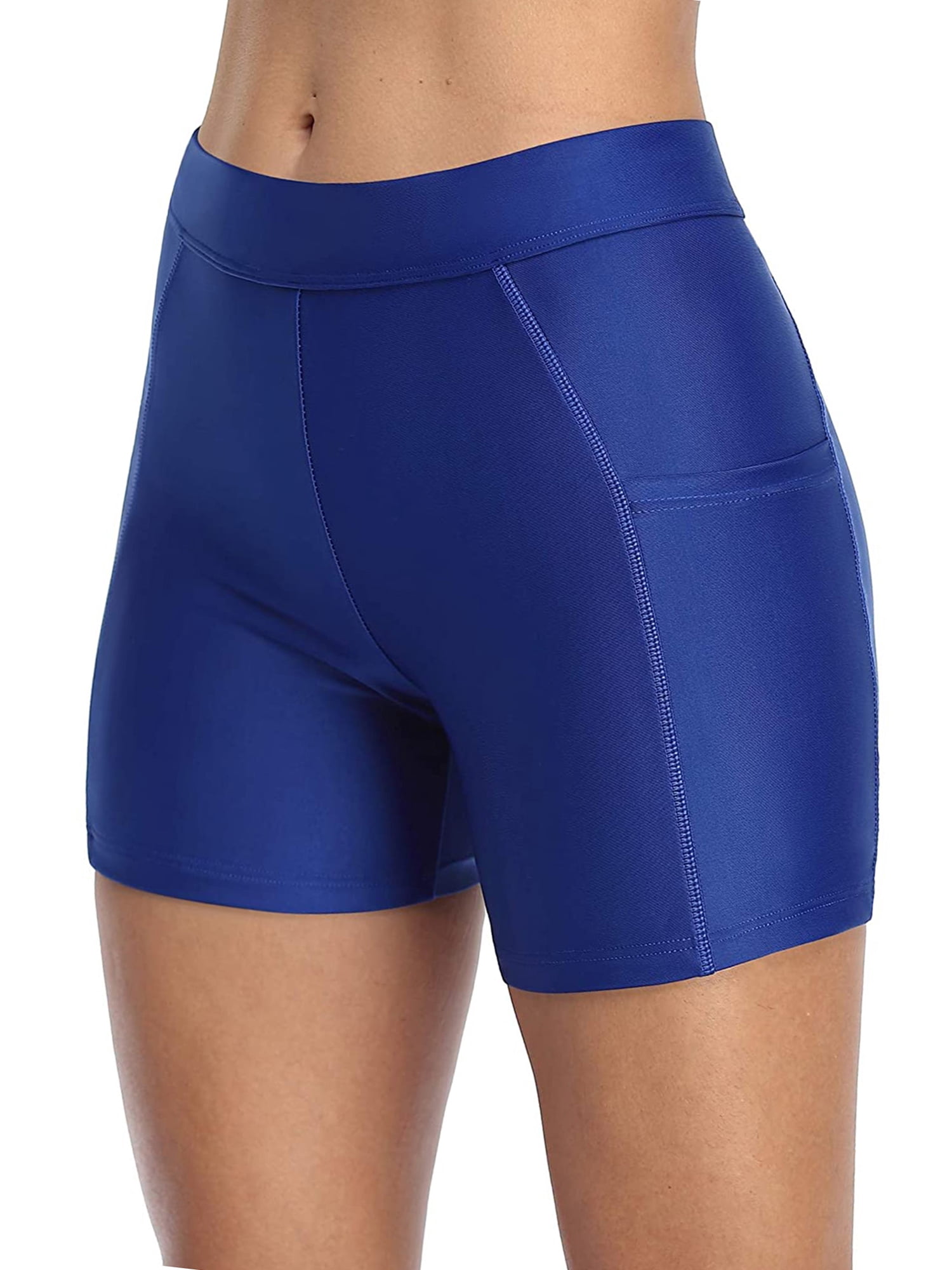 Women Swim Long Board Shorts with Pockets Solid Swimsuit Bottoms Trunks
