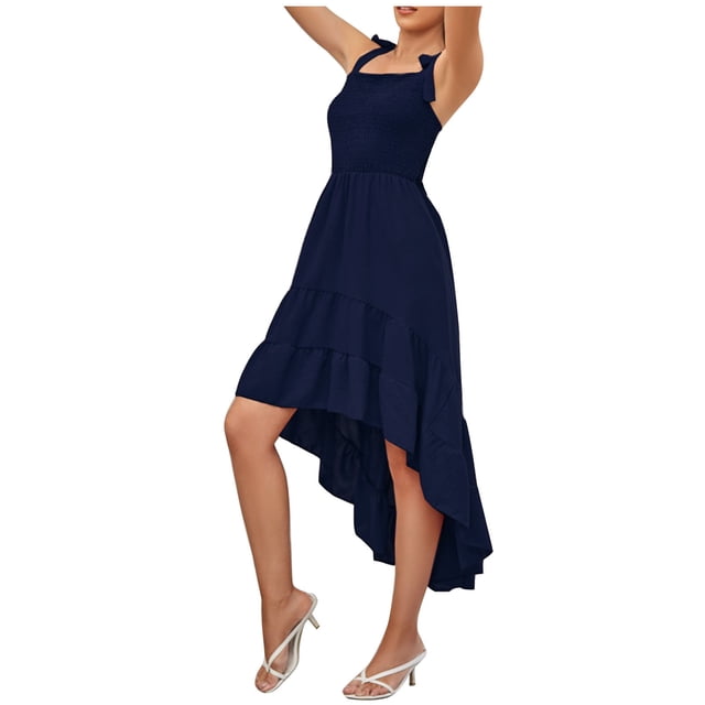 TopLLC Robe d'Été pour Femmes Robe Longue Maxi Bohème à Bretelles Spaghetti Col Carré Couleur Unie à Volants Robe de Plage Grande Taille, Robe de Plage