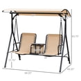 thumbnail image 3 of Outsunny Balançoire de Porche Couverte pour 2 Personnes, Balançoire de Patio avec Table Pivotante de Rangement, Porte-Gobelet et Auvent Supérieur Ajustable, Beige, 3 of 10