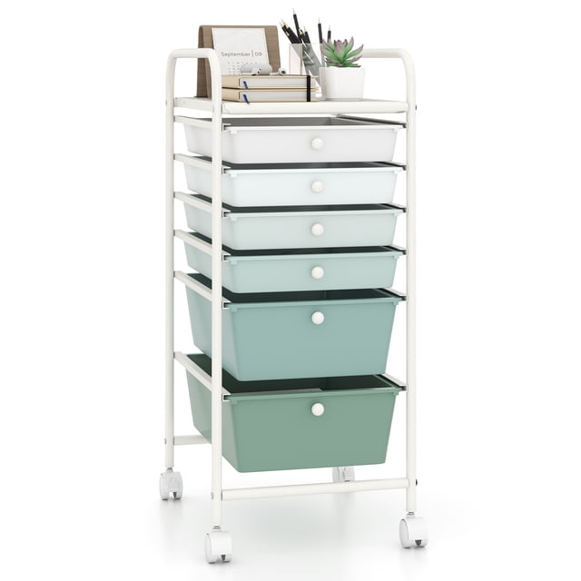 Costway 6-Drawer Rolling Art & Craft Storage Cart with Removable Drawers & Metal Frame, Lockable Wheels Gradient Green