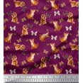 thumbnail image 1 of Soimoi Pink Cotton Cambric Fabric Insect & Cat Animal Print Fabric by The Yard 42 Inch Wide, 1 of 3