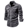 thumbnail image 1 of Mikilon Chemise Blouse Décontractée pour Homme en Velours Côtelé de Coton à Manches Longues, Coupe Ajustée, Col Rabattu, 1 of 2