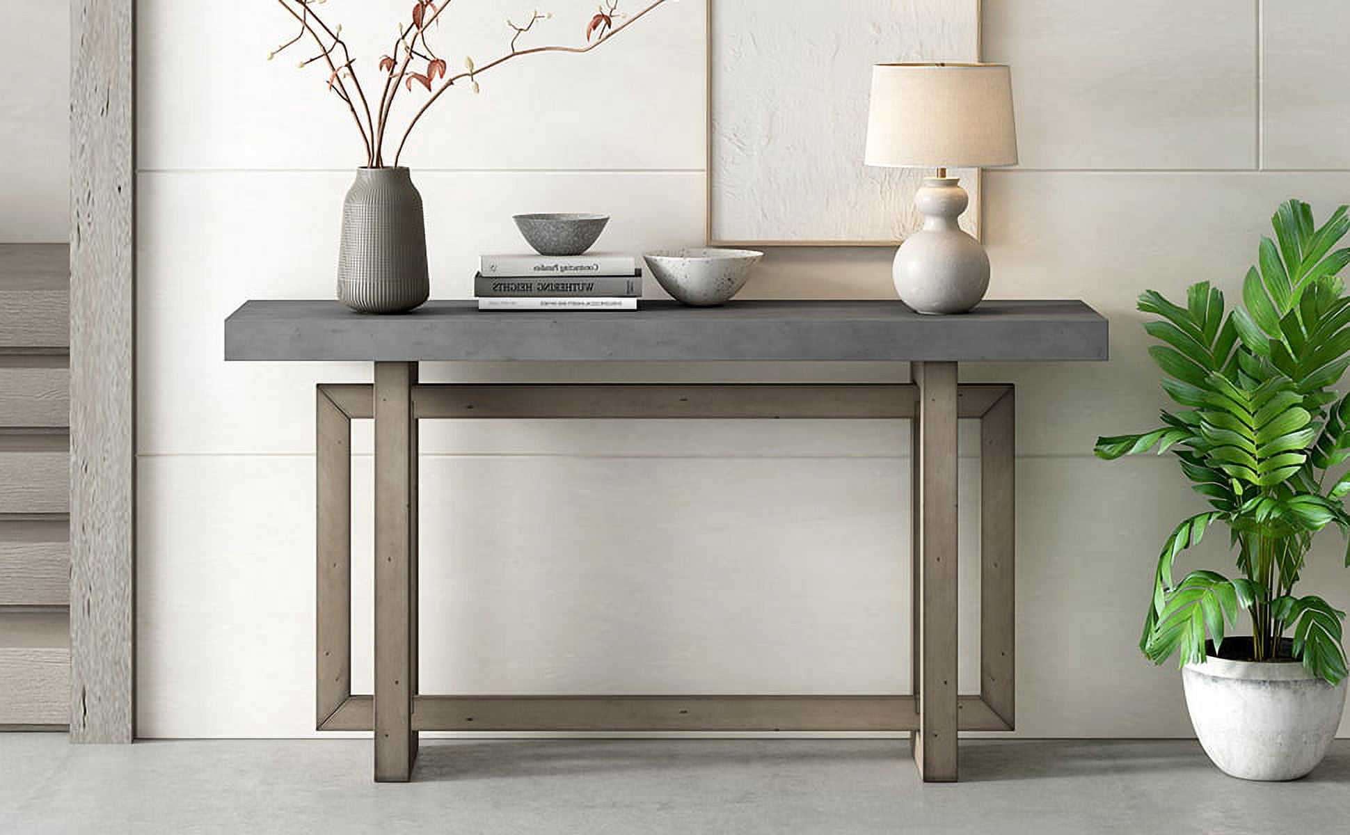 Noble House Table d'Entrée Peinte 59,1 Pouces, Console Design Triple Rectangle en Placage de Pin avec Pieds en Pin Épais, Extra Long, Gris