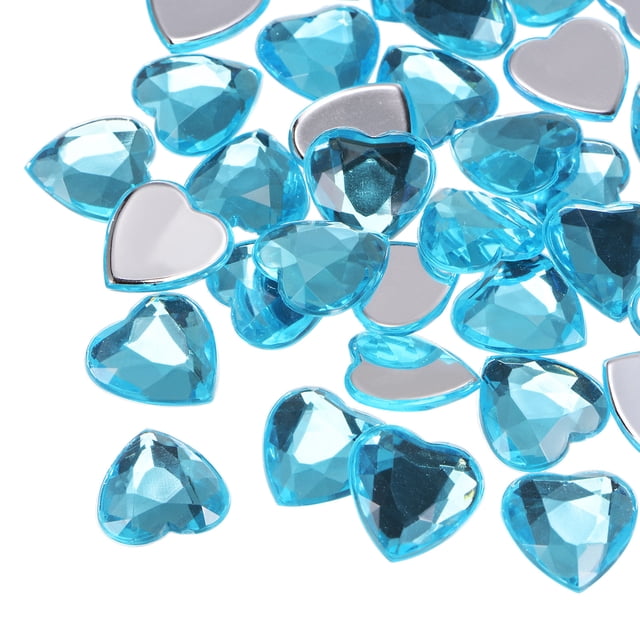 Unique Bargains 40 Pcs Acrylic Flat Back Rhinestones 20mm/0.8 Inch Heart Artificial Gemstone for Crafts Jewelry Making Lake Blue