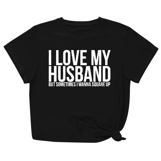 Penkiiy T-Shirt pour Femmes I Love My Husband Mignon Relation Mariée T-Shirt TP Noir