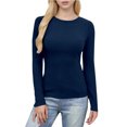 thumbnail image 3 of Hauts Ajustés Côtelés d'Automne - T-Shirt à Col Rond à Manches Longues Extensible, Décontracté, Basique pour Femmes, 3 of 7