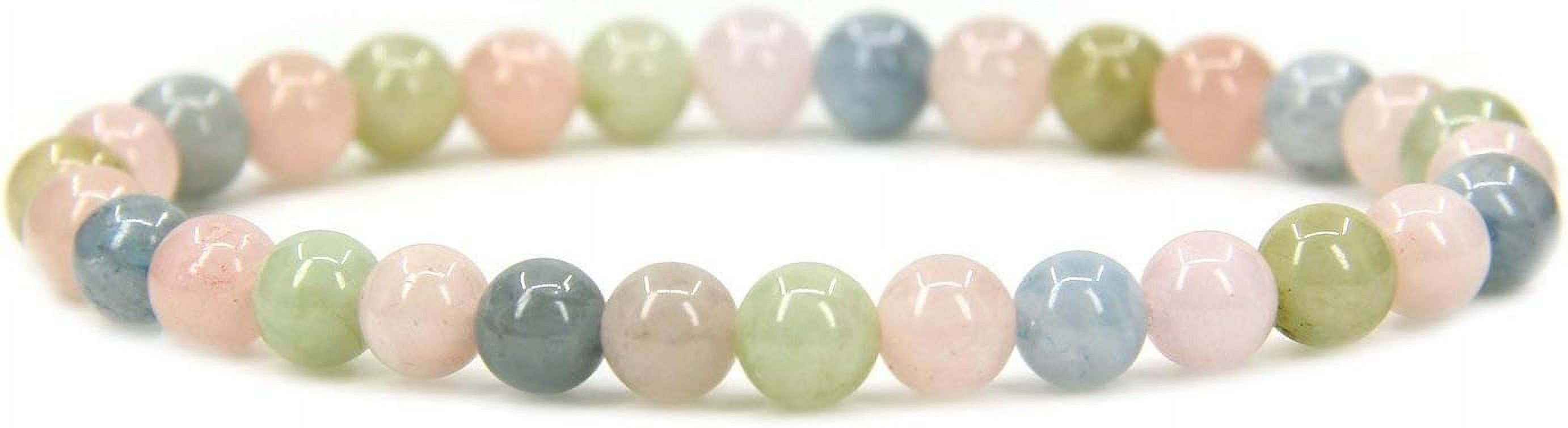 Bracelet Extensible Unisexe en Perles Rondes de 6 mm en Morganite Naturelle Béryl Aigue-Marine