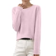 thumbnail image 2 of Dagegui Women's Sweaters Solid Crew Neck Long Sleeve Jumper Knit Base Layer Tops Fall Winter Pullover Tops Pink,XL, 2 of 6