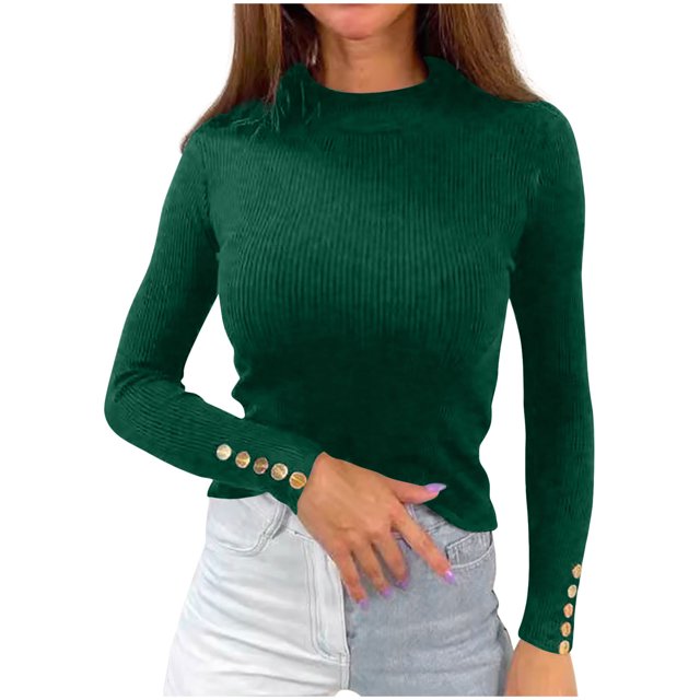 Pisexur Pull Col Roulé pour Femmes Couleur Unie Pulls Courts pour Femmes Tunique Pull Tricoté pour Femmes Décontracté Manches Longues Pulls d'Automne Pull Col Rond Hauts