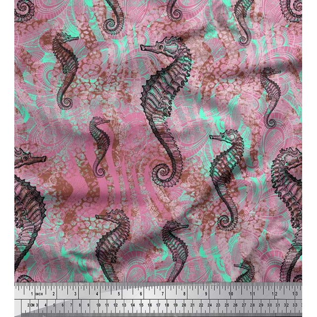 Soimoi Rayon Fabric Texture & Sea Horse Ocean Print Sewing Fabric Yard 56 Inch Wide