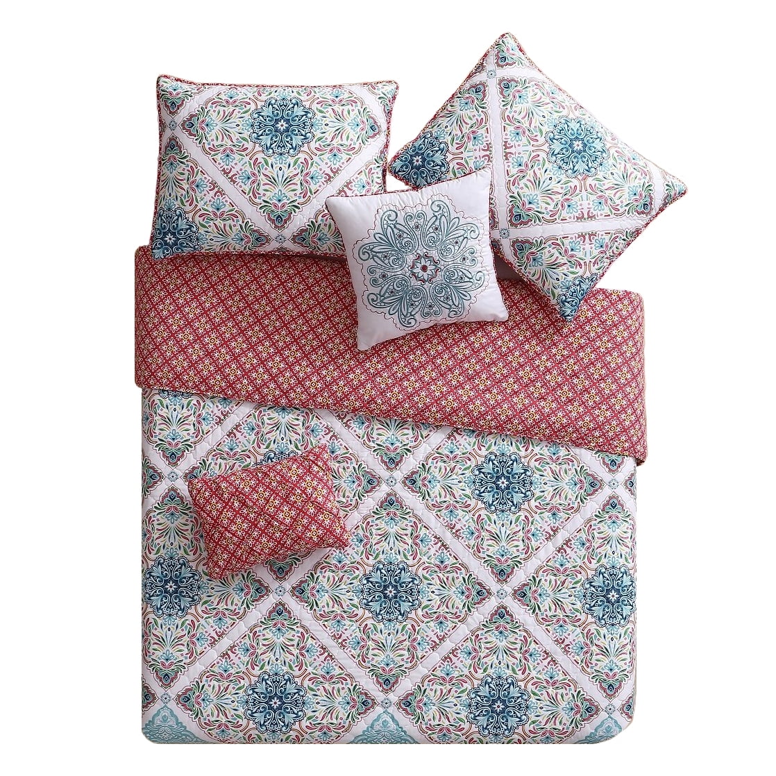 VCNY Home Windsor Floral Medallion Pink 5 Piece Reversible Bed Quilt Set, King