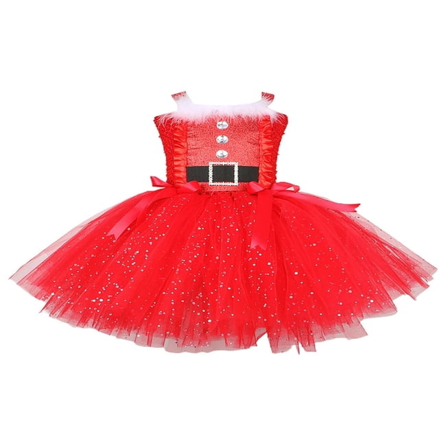 Sleeveless Bow Tulle Patchwork Slip Dress for Christmas Girls