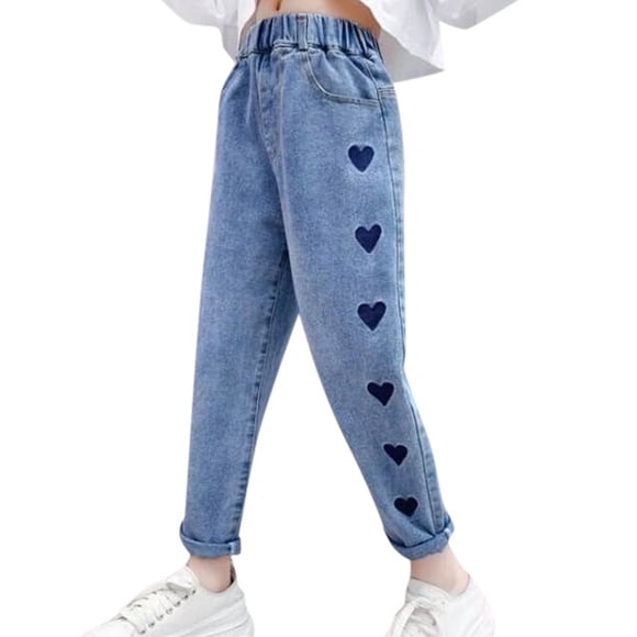 Girls Pants Kids Girls Sports Clothes Fleece Lined Leggings for Girls Casual Jeans Elastic Waist Fleece Lined Pants for Girls Drawstring Pants Denim Trousers for Spring Leggings for Kids