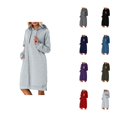 thumbnail image 1 of Longs Chandails à Capuchon pour Femmes 2025 Manches Longues Ourlet Fendu Robe à Capuchon Unie avec Poches Chandail à Capuchon pour Femmes, 1 of 7
