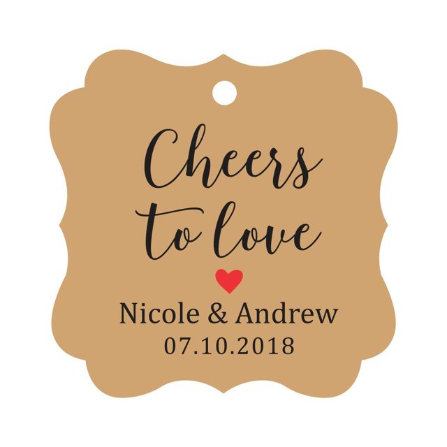 Darling Souvenir Cheers to Love Bottle Tag Personalized Wedding Favor Custom Hang Tags-Kraft-100 Tags