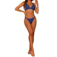 thumbnail image 2 of INSPIRE CHIC Women's Ribbed Triangle Bikini Set Deep V Neck Ring Detail Wide Strap Back Clasp Swimsuit Medium Royal Blue, 2 of 5