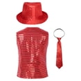 thumbnail image 2 of RUNQHUI Gilet à Paillettes pour Garçons Enfants avec Chapeau et Cravate Rouge 90, 2 of 6