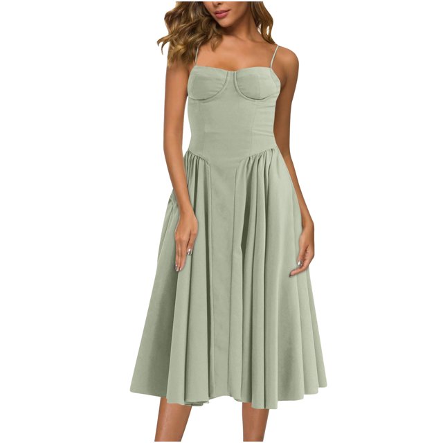 Gspmoly Robes pour Femmes, Mode pour Femmes Couleur Unie Style Dopamine Bretelle d'Épaule Bretelles Ajustables Robe à Poches Robe à Bretelles Robe à Col Rond Robes de Cocktail pour Femmes Offres du Jour