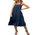 thumbnail image 1 of Femmes Midi Débardeur Robe d'Été Sans Manches Couleur Unie Volants Étagés Robe Boho Plage, 1 of 6