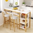 thumbnail image 3 of Lamerge Bar Dining Table Set for 2, 3 Piece Bar Table and Chairs Set, Kitchen Counter Height Dining Table Set, Small Kitchen Bar Table with Storage, Breakfast Nook Set for Small Space, White+Gold, 3 of 8