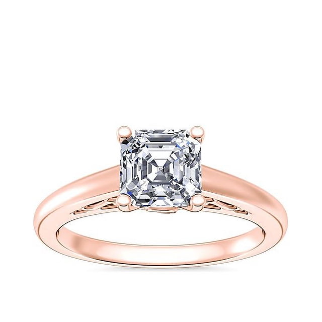 1,00 Carat Excellent Asscher Cut Natural Diamond Beautiful Solitaire Bridal Ring for Bride Solid 14K Rose Gold Size 5