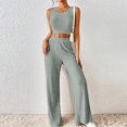 thumbnail image 1 of Meichang Womens Ribbed Kniited Outfits Solid Color Lounge Sets Slim Fit Sleeveless Tank Tops and Elastic Waisted Wide Leg Pants Sets, 1 of 8