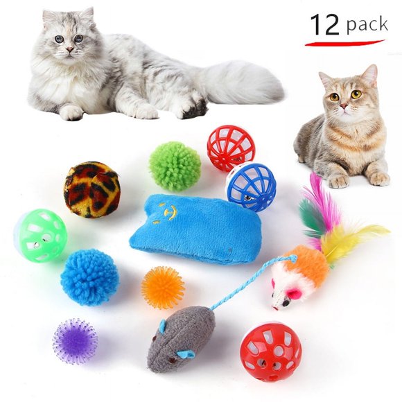 Cat Toys Mouse Shape Balls Foldable Cat Play Tunnel Kitten Tower Funny Cat Tent Pet Supplies for Indoor Cats 12pcs(mix)